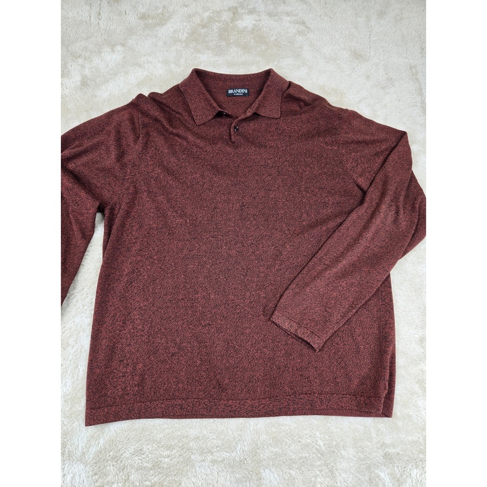 BRANDINI le collezioni‎ Mens Burgundy Heathered Long Sleeve Polo Shirt Size L